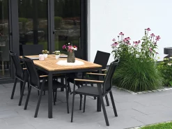 Aluminium Teakholz Gartentisch Serie Melago anthrazit