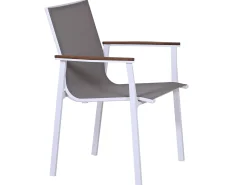 Alu Teak Stapelsessel Turmalin weiß|khaki
