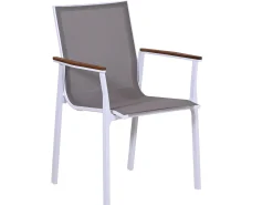 Alu Teak Stapelsessel Turmalin weiß|khaki