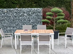 Ausziehtisch Nantes 180/240x100cm Alu weiß Teak gebürstet