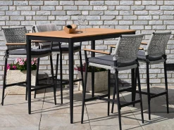 Bar Sessel Alila Alu Rope mit Teak-Armlehnen anthrazit|Moon Dust
