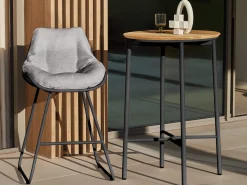 Bartisch Napoli Ø70cm Edelstahl beschichtet anthracite Teakholz