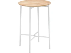 Bartisch Napoli Ø70cm Edelstahl beschichtet white Teakholz