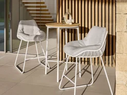 Bartisch Napoli Ø70cm Edelstahl beschichtet white Teakholz