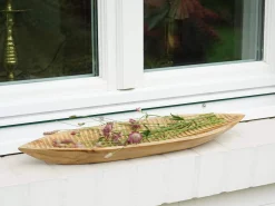 Deko Holzschale Teak Langboot geriffelt 60x15x6cm