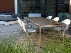 Doppel-Ausziehtisch Sydney Edelstahl HPL 160-210-260x100cm