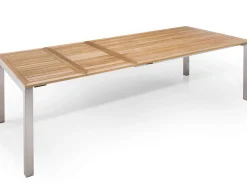 Doppel-Ausziehtisch Sydney Edelstahl Teak 160-210-260x100cm