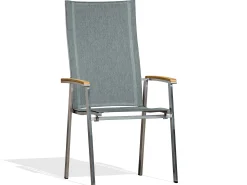 Edelstahl Highback Stapelsessel Rhodium Teak dark-smoke