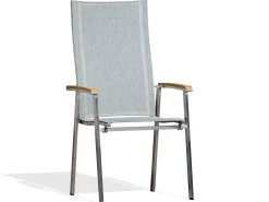 Edelstahl Highback Stapelsessel Rhodium Teak light-smoke