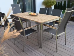 Edelstahl Stapelsessel Palladium Teak Highback silvergrey