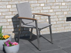 Edelstahl Stapelsessel Rhodium Teak light-smoke