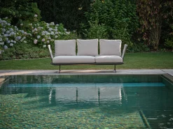 Enya Lounge/Liege/Sofa Alu anthrazit matt mit Kordel Stone Kissen perlgrau