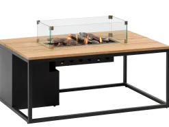Feuertisch Cosiloft 120 black Teak Top mit Glasrahmen