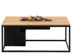Feuertisch Cosiloft 120 black Teak Top mit Glasrahmen