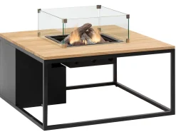 Feuertisch Cosiloft 100 black Teak Top mit Glasrahmen