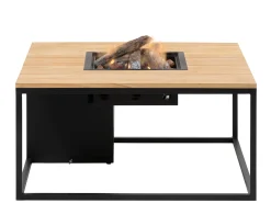 Feuertisch Cosiloft 100 black Teak Top mit Glasrahmen