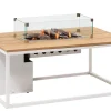 Feuertisch Cosiloft 120 white Teak Top mit Glasrahmen