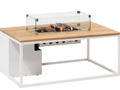 Feuertisch Cosiloft 120 white Teak Top mit Glasrahmen