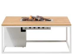 Feuertisch Cosiloft 120 white Teak Top mit Glasrahmen