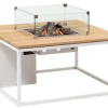 Feuertisch Cosiloft 100 white Teak Top mit Glasrahmen