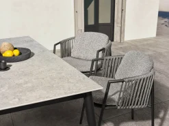 Gartensessel Zoe Alu schwarz matt Kordel basalt Stoff Mélange grau
