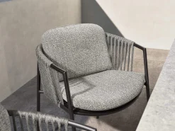 Gartensessel Zoe Alu schwarz matt Kordel basalt Stoff Mélange grau