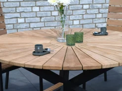 Gartentisch Rhodium Teak Edelstahl anthrazit Ø134cm