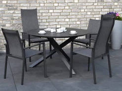 HPL Gartentisch Laveno Ø125cm Kreuzfuß Edelstahl anthrazit