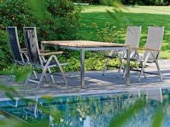 Klappsessel Cardiff taupe Teakarmlehnen