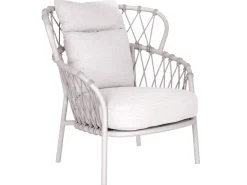 Klea Lounge Pfauensessel Alu greige mit Kordel greige Kissen Vanilla