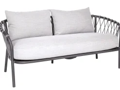 Klea 2-Sitzer Lounge-Sofa Alu anthrazit mit Kordel Stone Kissen perlgrau