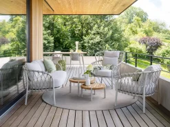 Klea 2-Sitzer Lounge-Sofa Alu greige mit Kordel greige Kissen Vanilla