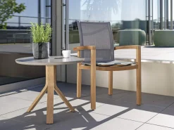 Leah Sessel Teak mit Textilenbezug Leinen grau
