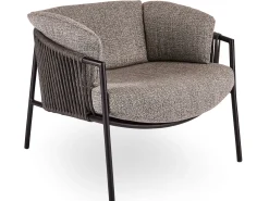 Loungesessel Zoe Alu schwarz matt Kordel basalt Stoff Mélange grau