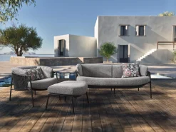 Loungesessel Zoe Alu schwarz matt Kordel basalt Stoff Mélange grau