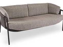 Lounge-Sofa 2,5-Sitzer Zoe Alu schwarz matt Kordel basalt Stoff Mélange grau