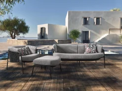 Lounge-Sofa 2,5-Sitzer Zoe Alu schwarz matt Kordel basalt Stoff Mélange grau