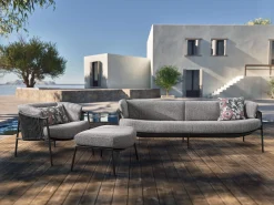 Lounge-Sofa 3-Sitzer Zoe Alu schwarz matt Kordel basalt Stoff Mélange grau