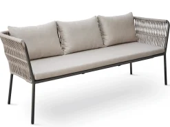 Marla Dining 3-Sitzer Bank mit Armlehnen Alu anthrazit Kordel salt