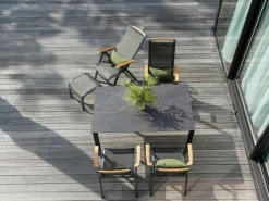 MEMPHIS Multipositionssessel Aluminium Outdoorgewebe anthrazit/bronze Teak