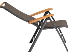 MEMPHIS Multipositionssessel Aluminium Outdoorgewebe anthrazit/bronze Teak