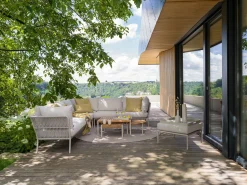 Romy Lounge Hocker Alu greige Kissen Vanilla