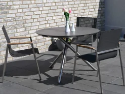 Stapelsessel Oriental Edelstahl carbon grey Teakholz
