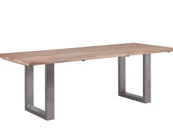 Teakholz Baumkante Edelstahl Kufentisch 220x100cm