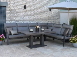 5-teiliges Alu Eck Loungeset Providence HPL Lifttisch 160x90cm