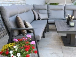 5-teiliges Alu Eck Loungeset Providence HPL Lifttisch 160x90cm
