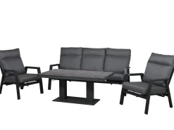 4-teiliges funktionales Alu Loungeset Providence HPL Lifttisch 138x80cm
