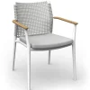 Vera Stapelsessel white mit Teak-Armlehne inkl. Kissen anthracite