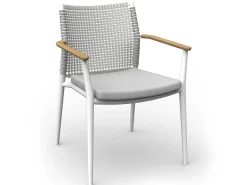 Vera Stapelsessel white mit Teak-Armlehne inkl. Kissen anthracite